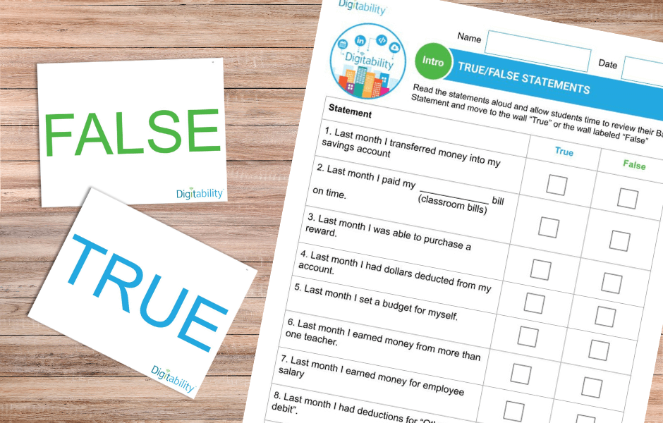 Digitability Free Resource | Bank Statement True/False
