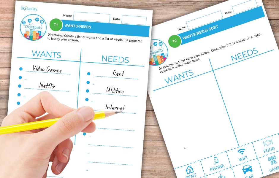 Digitability Free Resource | Wants vs Needs Lesson